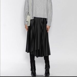 Zara Black Pleated Faux-Leather Midi Skirt